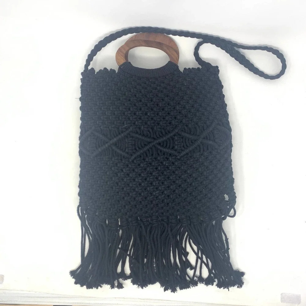 Danielle Nicole Macrame Fringe Tassel Wooden Hand… - image 3